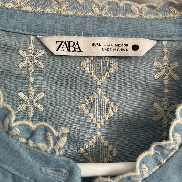 Zara blue cotton jacket with white thread work embroidery. - Picture 12 of 12